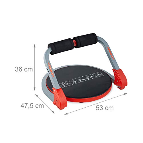 Relaxdays Aparato Abdominales, Flexiones, Stepper, Máquina Fitness 6 en 1, Multiestación Plegable, Metal, 1 Ud., Negro-Rojo