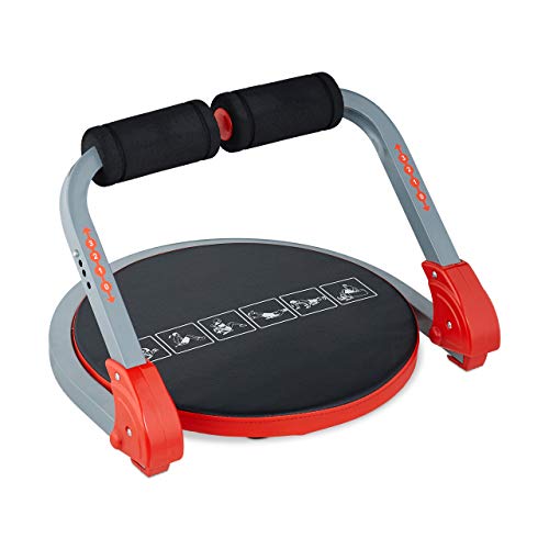 Relaxdays Aparato Abdominales, Flexiones, Stepper, Máquina Fitness 6 en 1, Multiestación Plegable, Metal, 1 Ud., Negro-Rojo