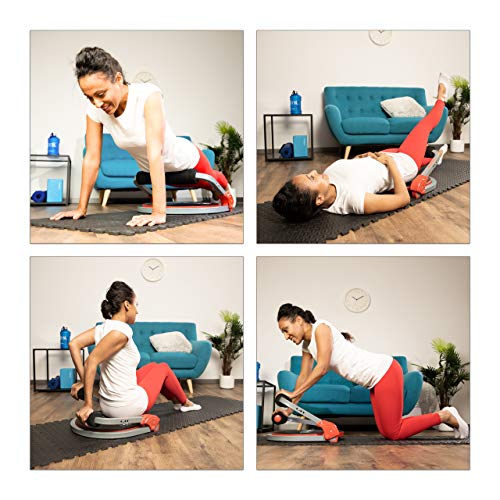 Relaxdays Aparato Abdominales, Flexiones, Stepper, Máquina Fitness 6 en 1, Multiestación Plegable, Metal, 1 Ud., Negro-Rojo