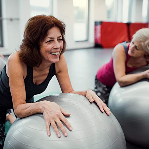 Relaxdays Balón para Ejercicios de Fitness, Pelota de Pilates, Equilibrio, con Bomba de Aire, Ø 55 cm, 1 Ud., Plateado