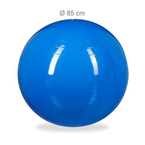 Relaxdays Balón para Ejercicios de Fitness, Pelota de Pilates, Equilibrio, con Bomba de Aire, Diámetro 85 cm, 1 Ud, Azul, Adultos Unisex