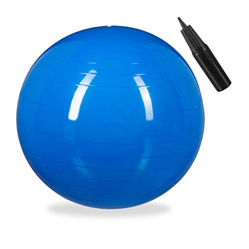 Relaxdays Balón para Ejercicios de Fitness, Pelota de Pilates, Equilibrio, con Bomba de Aire, Diámetro 85 cm, 1 Ud, Azul, Adultos Unisex