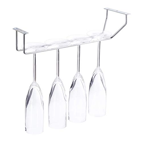 Relaxdays Colgador Copas, Soporte Colgante 4 Vasos, Portacopas para Cocina y Bar, Acero Cromado, 33,5 cm, Plateado