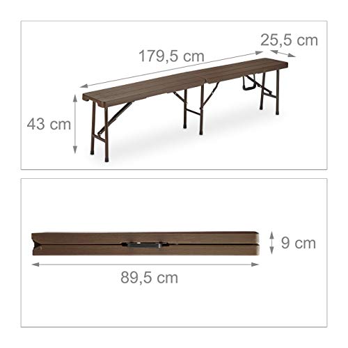 Relaxdays Conjunto Mesa y Bancos Jardín Plegables XXL, Marrón, 73 X 179.5 X 74.5 Cm