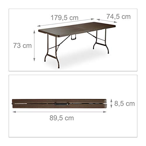 Relaxdays Conjunto Mesa y Bancos Jardín Plegables XXL, Marrón, 73 X 179.5 X 74.5 Cm