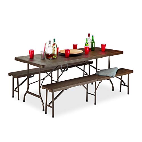 Relaxdays Conjunto Mesa y Bancos Jardín Plegables XXL, Marrón, 73 X 179.5 X 74.5 Cm Relaxdays Conjunto Mesa y Bancos Jardín Plegables XXL, Marrón, 73 X 179.5 X 74.5 Cm