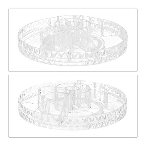 Relaxdays Organizador de Maquillaje, Plano, Giratorio, 17 Compartimentos, Plástico, 1 Ud. Transparente, PP