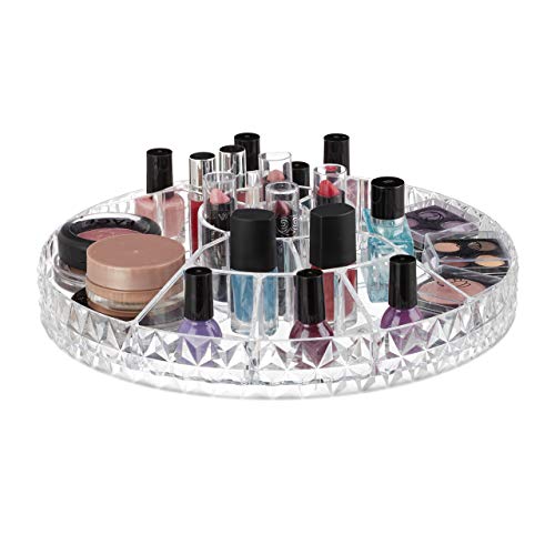 Relaxdays Organizador de Maquillaje, Plano, Giratorio, 17 Compartimentos, Plástico, 1 Ud. Transparente, PP