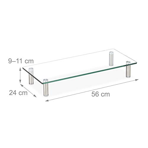 Relaxdays Soporte Monitor, Elevador Pantalla Ordenador, Portátil, Ajustable, Cristal, 1 Ud, 56 x 24 cm, Transparente