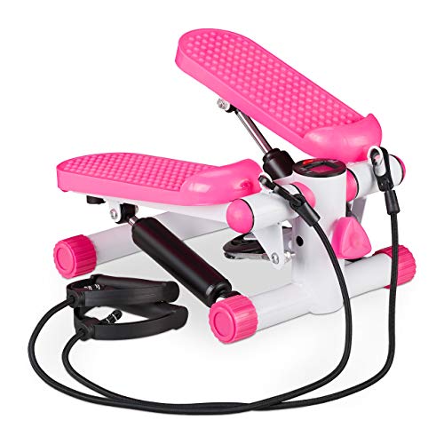 Relaxdays Stepper con podómetro, 2 expansores, Resistencia Ajustable, Up & Down, Swing Step para casa, Color Rosa, Unisex Adulto, 1 Unidad Relaxdays Stepper con podómetro, 2 expansores, Resistencia Ajustable, Up & Down, Swing Step para casa, Color Rosa, Unisex Adulto, 1 Unidad