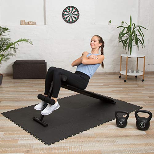 Relaxdays Suelo Goma Amortiguador para Aparatos de Gimnasio, Espuma EVA, 1 x 30 x 30 cm, 24 Piezas, Negro Relaxdays Suelo Goma Amortiguador para Aparatos de Gimnasio, Espuma EVA, 1 x 30 x 30 cm, 24 Piezas, Negro