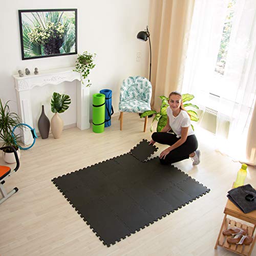 Relaxdays Suelo Goma Amortiguador para Aparatos de Gimnasio, Espuma EVA, 1 x 30 x 30 cm, 24 Piezas, Negro Relaxdays Suelo Goma Amortiguador para Aparatos de Gimnasio, Espuma EVA, 1 x 30 x 30 cm, 24 Piezas, Negro