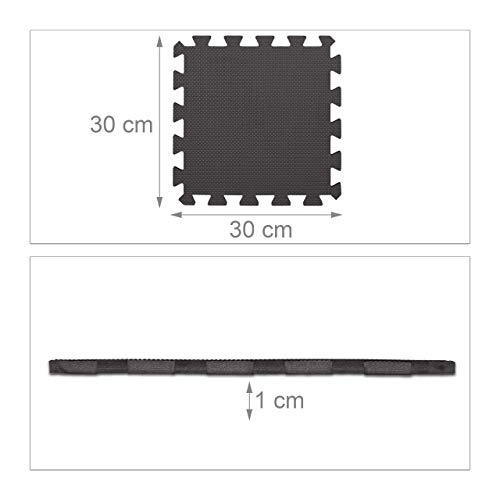Relaxdays Suelo Goma Amortiguador para Aparatos de Gimnasio, Espuma EVA, 1 x 30 x 30 cm, 24 Piezas, Negro Relaxdays Suelo Goma Amortiguador para Aparatos de Gimnasio, Espuma EVA, 1 x 30 x 30 cm, 24 Piezas, Negro
