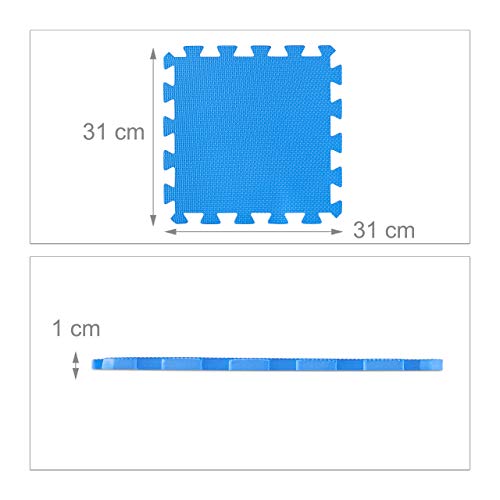 Relaxdays Suelo Goma EVA, Alfombra Puzzle, Esterilla Fitness, Tatami Gimnasio, Set de 24 Piezas, 2.1 m², 30 x 30 cm, Azul Relaxdays Suelo Goma EVA, Alfombra Puzzle, Esterilla Fitness, Tatami Gimnasio, Set de 24 Piezas, 2.1 m², 30 x 30 cm, Azul
