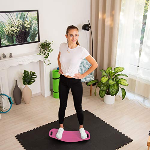 Relaxdays Tabla Equilibrio Fitness, Plástico, Rosa, 9 x 65 x 28 cm, hasta 150 kg, Adultos Unisex