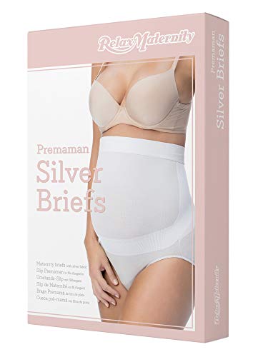 RelaxMaternity 5150 (Blanco/Silver, M) Bragas de Maternidad con Hilo de Plata y Soporte Abdominal Durante el Embarazo