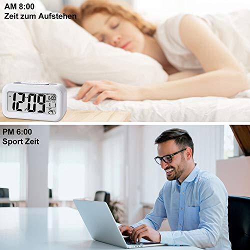 Reloj de Alarma Digital, LCD Pantalla Reloj Alarma Inteligente y con Pantalla de Fecha y Temperatura Función Despertador con Sensor de luz y función Snooze Funciones, para Niños Adultos (blanco) Reloj de Alarma Digital, LCD Pantalla Reloj Alarma Inteligente y con Pantalla de Fecha y Temperatura Función Despertador con Sensor de luz y función Snooze Funciones, para Niños Adultos (blanco)