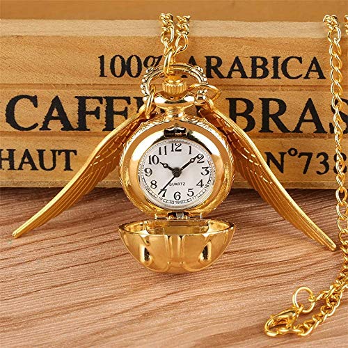 Reloj de Bolsillo Tamaño pequeño Escarabajo de Color Dorado con alas Reloj de Bolsillo de Cuarzo Collar Colgante Diseño Lindo Relojes para niños Regalos para niños