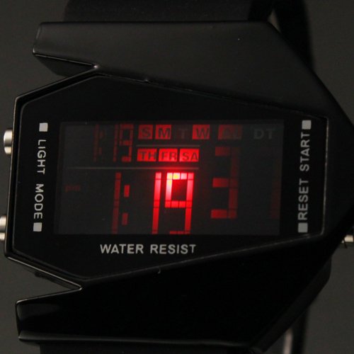 Reloj de Muñeca LED V Unisex con Correa de Silicona (Negro)