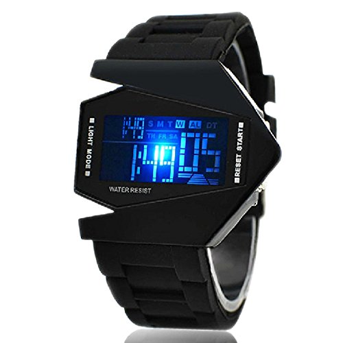 Reloj de Muñeca LED V Unisex con Correa de Silicona (Negro)