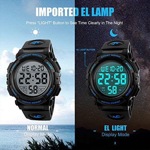 Reloj deportivo digital para hombre, para uso al aire libre o al hacer ejercicio, resistente al agua a 5 ATM y de estilo militar, LED y alarma.