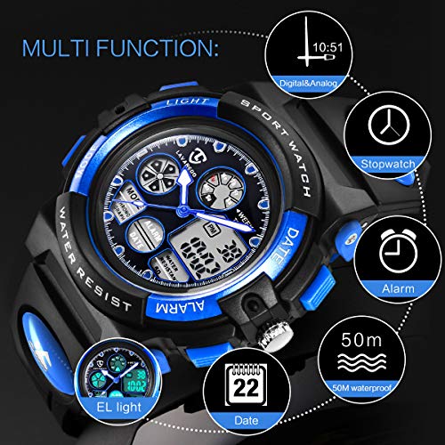 Reloj Deportivos para Niños Niño Niña Resistente al agua Digital Analógico Militares Impermeabl Deportivos Especiales al Aire Libre LED Despertador Multifuncionales (Azul) Reloj Deportivos para Niños Niño Niña Resistente al agua Digital Analógico Militares Impermeabl Deportivos Especiales al Aire Libre LED Despertador Multifuncionales (Azul)