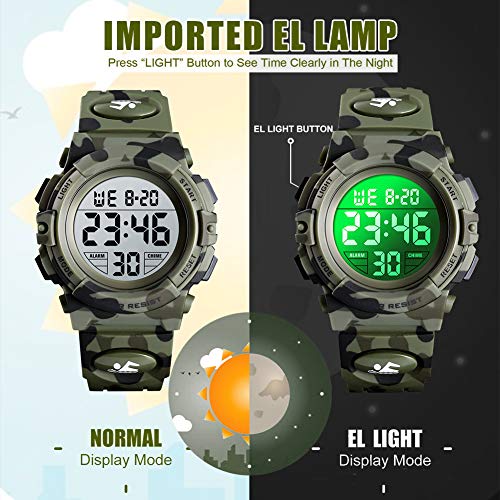 Reloj digital para niños, Chico Relojes deportivos impermeables para niño con alarma/cronómetro/12-24 h, Relojes de pulsera para niños jóvenes adolescentes LED electrónico - Camuflaje Reloj digital para niños, Chico Relojes deportivos impermeables para niño con alarma/cronómetro/12-24 h, Relojes de pulsera para niños jóvenes adolescentes LED electrónico - Camuflaje