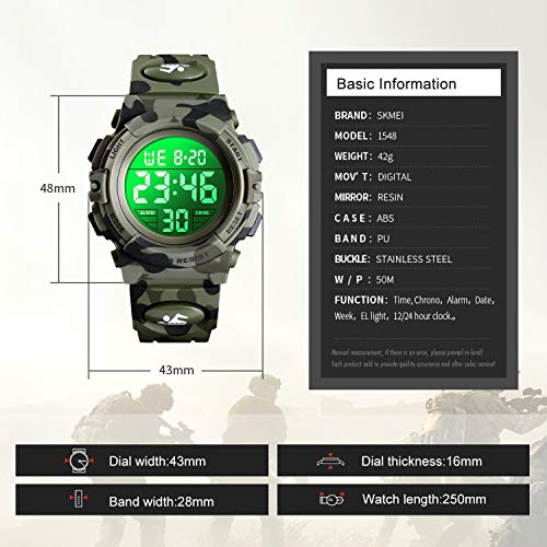 Reloj digital para niños, Chico Relojes deportivos impermeables para niño con alarma/cronómetro/12-24 h, Relojes de pulsera para niños jóvenes adolescentes LED electrónico - Camuflaje Reloj digital para niños, Chico Relojes deportivos impermeables para niño con alarma/cronómetro/12-24 h, Relojes de pulsera para niños jóvenes adolescentes LED electrónico - Camuflaje
