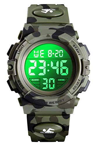 Reloj digital para niños, Chico Relojes deportivos impermeables para niño con alarma/cronómetro/12-24 h, Relojes de pulsera para niños jóvenes adolescentes LED electrónico - Camuflaje