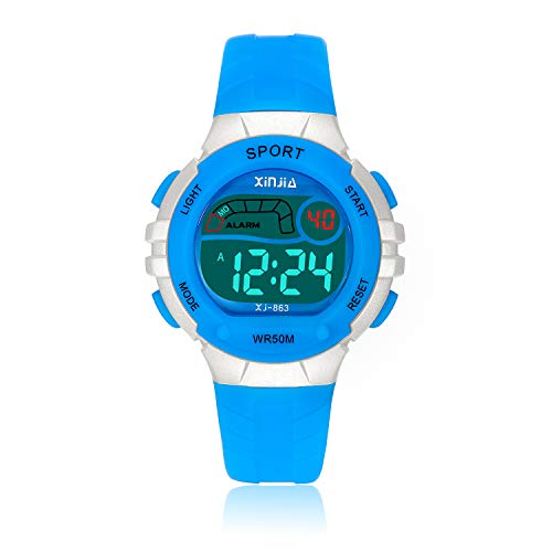 Reloj Digital para Niños Niña,Chicos Chicas 50M(5ATM) Impermeabl Deportes al Aire Libre LED Multifuncionales Relojes de Pulsera con Alarma para Niños,Niñas(Azul)