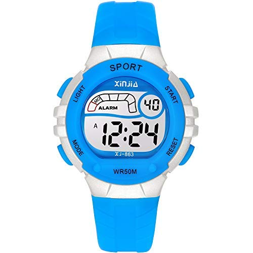 Reloj Digital para Niños Niña,Chicos Chicas 50M(5ATM) Impermeabl Deportes al Aire Libre LED Multifuncionales Relojes de Pulsera con Alarma para Niños,Niñas(Azul)