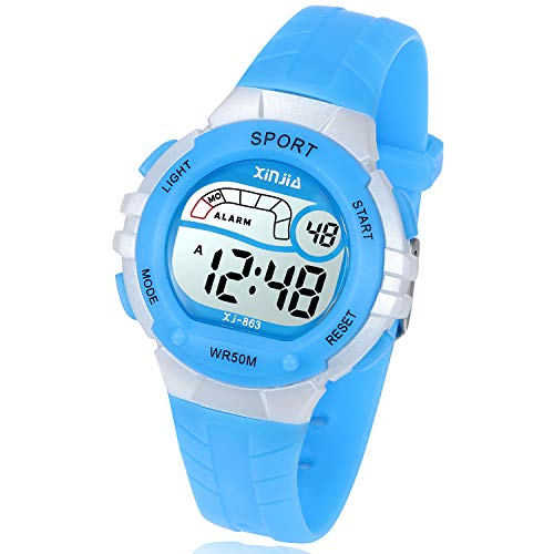 Reloj Digital para Niños Niña,Chicos Chicas 50M(5ATM) Impermeabl Deportes al Aire Libre LED Multifuncionales Relojes de Pulsera con Alarma para Niños,Niñas(Azul)