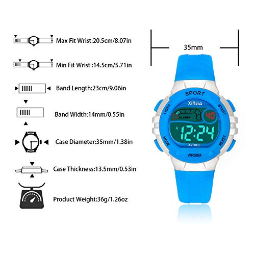 Reloj Digital para Niños Niña,Chicos Chicas 50M(5ATM) Impermeabl Deportes al Aire Libre LED Multifuncionales Relojes de Pulsera con Alarma para Niños,Niñas(Azul) Reloj Digital para Niños Niña,Chicos Chicas 50M(5ATM) Impermeabl Deportes al Aire Libre LED Multifuncionales Relojes de Pulsera con Alarma para Niños,Niñas(Azul)