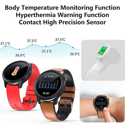 Reloj Inteligente de Temperatura Pantalla Táctil Completa de 1,3 Pulgadas Smartwatch Prueba de Agua IP68 con Monitor Frecuencia Cardíaca Aviso Mensaje Monitor Sueño Pantalla Meteorológica Podómetro