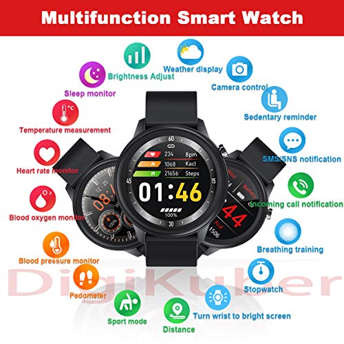 Reloj Inteligente de Temperatura Pantalla Táctil Completa de 1,3 Pulgadas Smartwatch Prueba de Agua IP68 con Monitor Frecuencia Cardíaca Aviso Mensaje Monitor Sueño Pantalla Meteorológica Podómetro