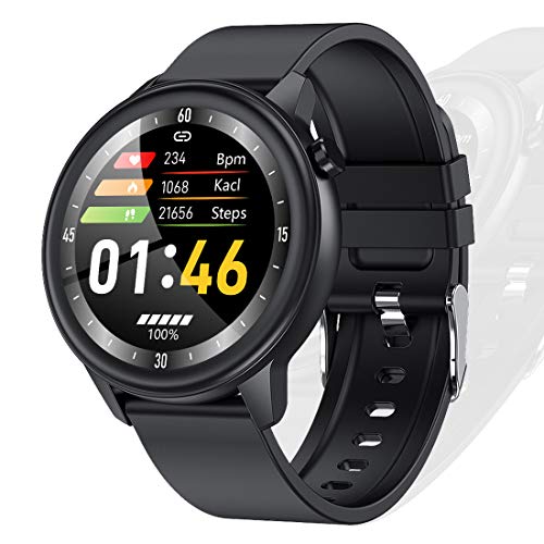 Reloj Inteligente de Temperatura Pantalla Táctil Completa de 1,3 Pulgadas Smartwatch Prueba de Agua IP68 con Monitor Frecuencia Cardíaca Aviso Mensaje Monitor Sueño Pantalla Meteorológica Podómetro