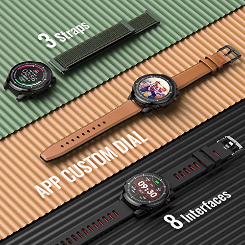 Reloj Inteligente Hombre, Hommie Smartwatch Hombre de Pantalla Táctil Ccompleta Impermeable IP68, Pulsera de Actividad Inteligente con 9 Deportes, Pulsómetro,Sueño,GPS,Caloría,3 Correas, iOS y Android