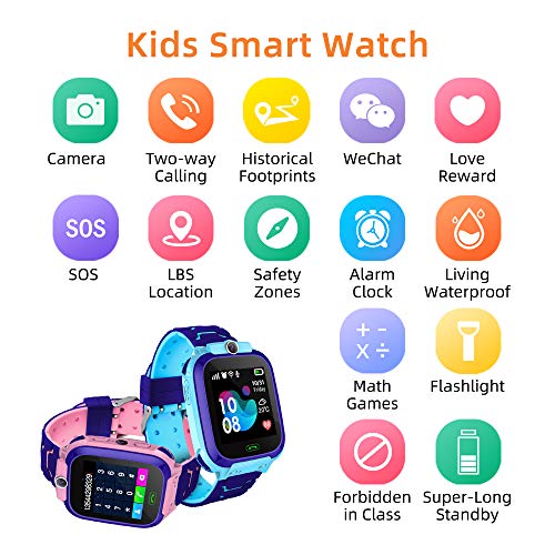 Reloj Inteligente para Niños con Posicionamiento LBS- SOS Anti-Lost Children's Smartwatch Phone Compatible para Android e iOS con Voice Chat Alarm Game Linterna para Niñas Regalos de Cumpleaños