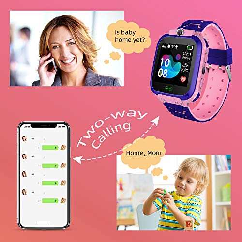 Reloj Inteligente para Niños con Posicionamiento LBS- SOS Anti-Lost Children's Smartwatch Phone Compatible para Android e iOS con Voice Chat Alarm Game Linterna para Niñas Regalos de Cumpleaños