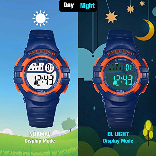 Reloj Niños Digital,Reloj de Pulsera Niña Multifunción con Pantalla LED Impermeable para Niños, Niñas Reloj Infantil Aprendizaje para Niños 4-15 Años (Azul Oscuro)