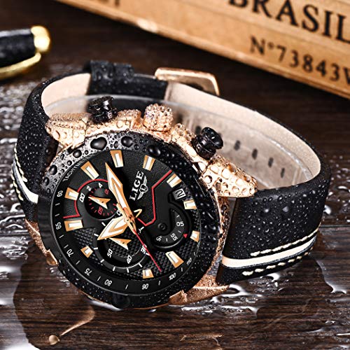 Reloj para Hombres, Relojes Deportivo de Cuarzo analógico Impermeable para Hombre Relojes LIGE Lujoso Cronógrafo para Hombre, Moda Casual Reloj Redondo Negro Fecha