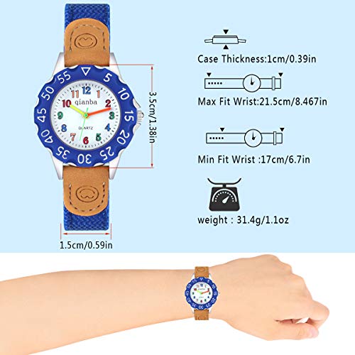 Reloj para Niñas Niños,Reloj Analógico Impermeable de Cuarzo al Agua con Correa de Nylon Colorido Mango con Número Reloj de Aprendizaje de Fácil Lectura para Niños (Azul Oscuro)