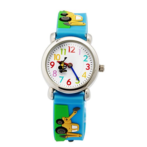 Reloj para Niños de Vinmori, Reloj de Cuarzo con Dibujos Animados Bonitos en 3D Resistente al Agua. Regalo para Chicos, Niños y Niñas (Remolque Azul)