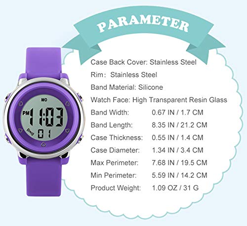 Relojes deportivos digitales para niñas Yesure. Reloj deportivo impermeable de 5 ATM con cronómetro de alarma, 7 luces traseras LED Relojes deportivos digitales para niñas Yesure. Reloj deportivo impermeable de 5 ATM con cronómetro de alarma, 7 luces traseras LED