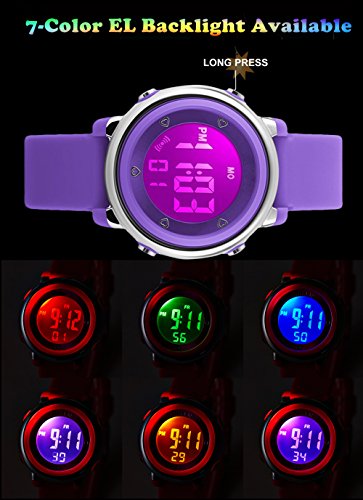 Relojes deportivos digitales para niñas Yesure. Reloj deportivo impermeable de 5 ATM con cronómetro de alarma, 7 luces traseras LED Relojes deportivos digitales para niñas Yesure. Reloj deportivo impermeable de 5 ATM con cronómetro de alarma, 7 luces traseras LED