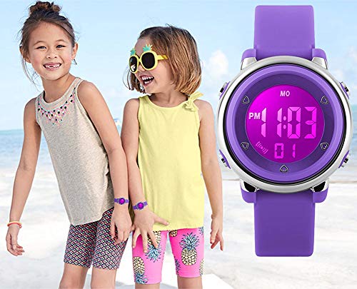 Relojes deportivos digitales para niñas Yesure. Reloj deportivo impermeable de 5 ATM con cronómetro de alarma, 7 luces traseras LED Relojes deportivos digitales para niñas Yesure. Reloj deportivo impermeable de 5 ATM con cronómetro de alarma, 7 luces traseras LED