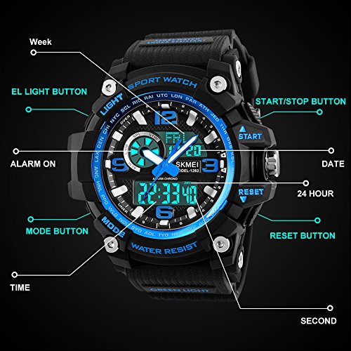 Relojes deportivos para hombre, resistente al agua digital militares relojes con cuenta atrás/Temporizador para los hombres niños grandes,LED de analógico relojes de pulsera para hombre – azul BHGWR Relojes deportivos para hombre, resistente al agua digital militares relojes con cuenta atrás/Temporizador para los hombres niños grandes,LED de analógico relojes de pulsera para hombre – azul BHGWR