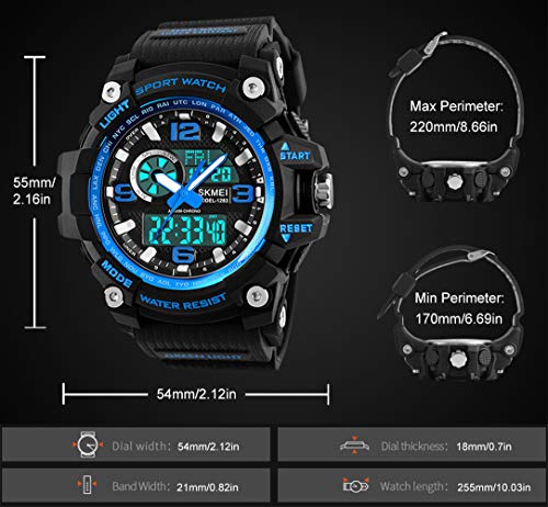 Relojes deportivos para hombre, resistente al agua digital militares relojes con cuenta atrás/Temporizador para los hombres niños grandes,LED de analógico relojes de pulsera para hombre – azul BHGWR Relojes deportivos para hombre, resistente al agua digital militares relojes con cuenta atrás/Temporizador para los hombres niños grandes,LED de analógico relojes de pulsera para hombre – azul BHGWR