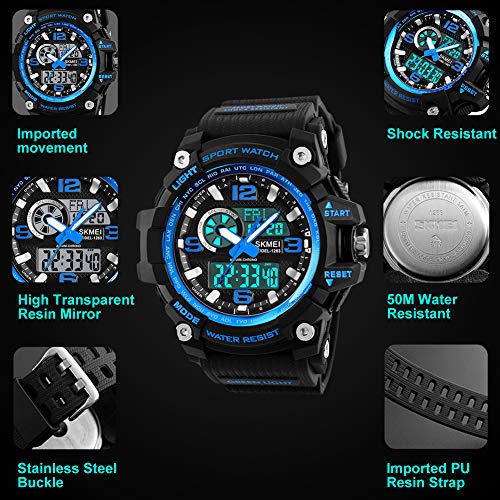 Relojes deportivos para hombre, resistente al agua digital militares relojes con cuenta atrás/Temporizador para los hombres niños grandes,LED de analógico relojes de pulsera para hombre – azul BHGWR Relojes deportivos para hombre, resistente al agua digital militares relojes con cuenta atrás/Temporizador para los hombres niños grandes,LED de analógico relojes de pulsera para hombre – azul BHGWR