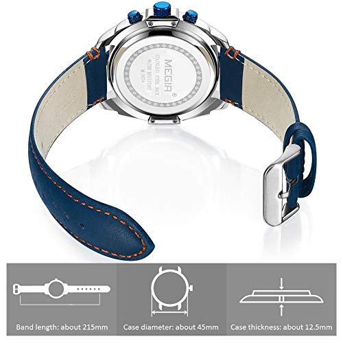 Relojes Hombres Cronógrafo Analógico Cuarzo Reloj Impermeable Deporte Reloj (Azul)